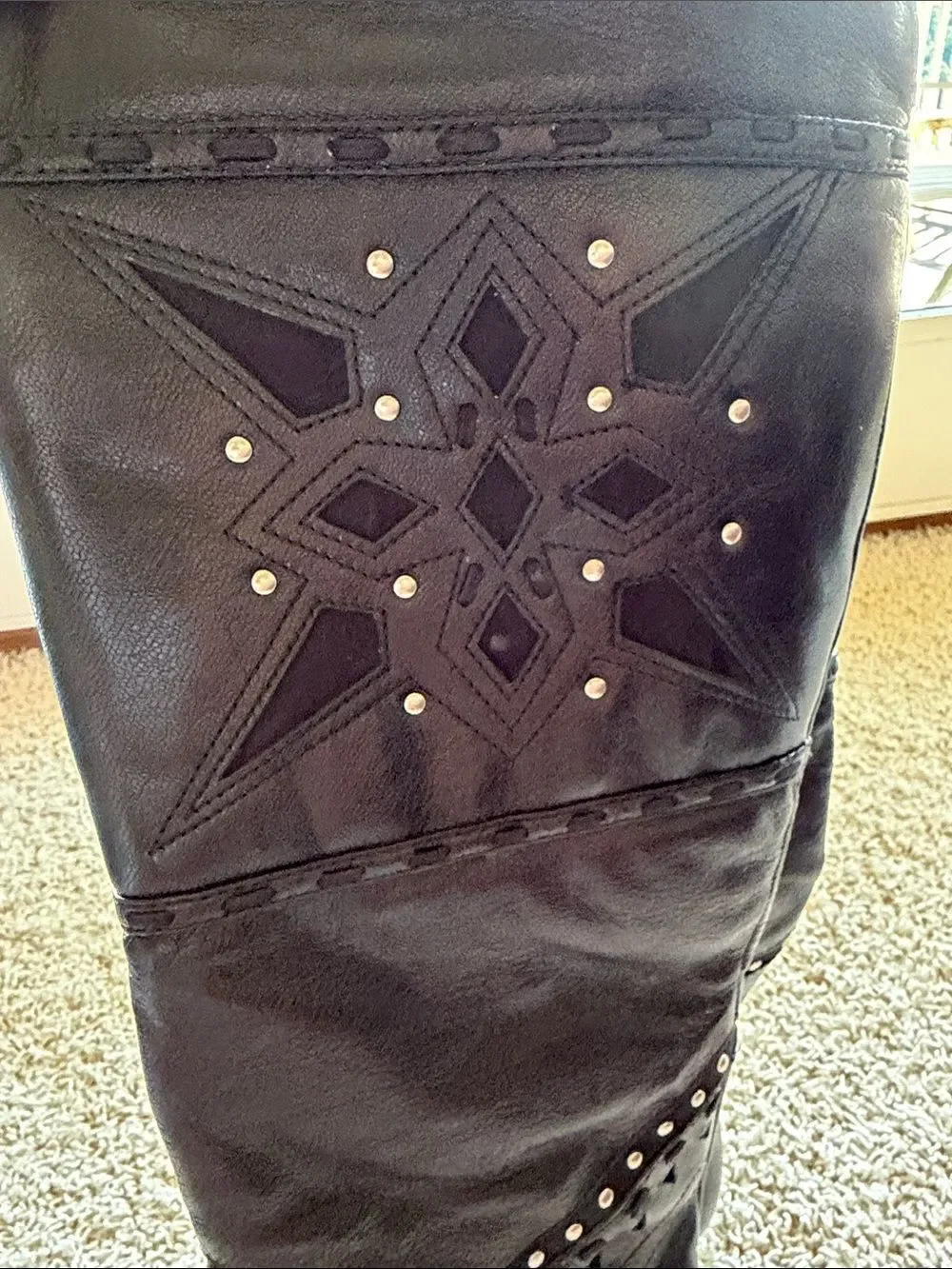 Nine West Black Over-The-Knee Studded Leather Boots